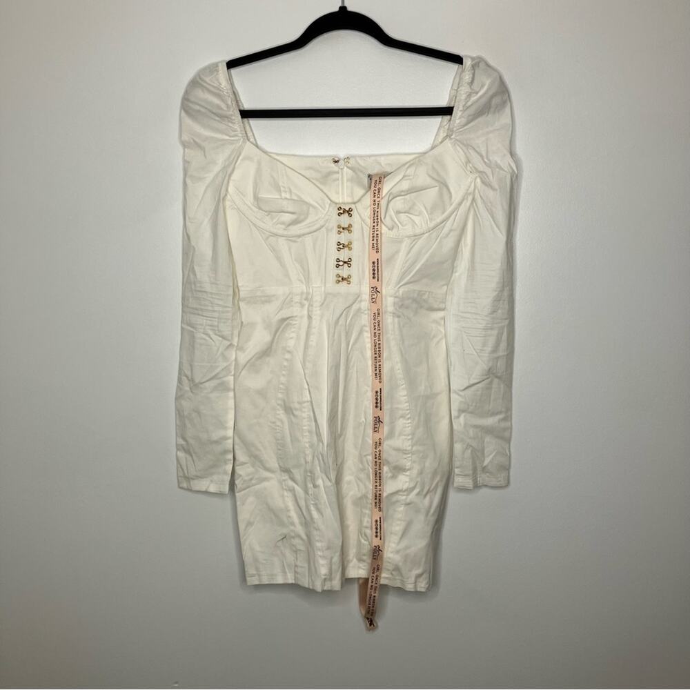 NWT OH POLLY Corset Long Sleeve Mini Dress Hook Eye Underwire White 0 - Picture 2 of 6